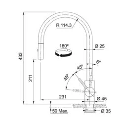 Franke Eos Neo Pull-Down Spray Tap - Stainless Steel - 115.0638.861 -Kitchen Series Shop 1 1 115.0638.861 dimensions