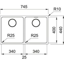 Franke Mythos 2 Bowl Undermount Kitchen Sink MYX 120 34-34 - Stainless Steel - 122.0607.085 -Kitchen Series Shop 1 2 122.0607.085 dimension
