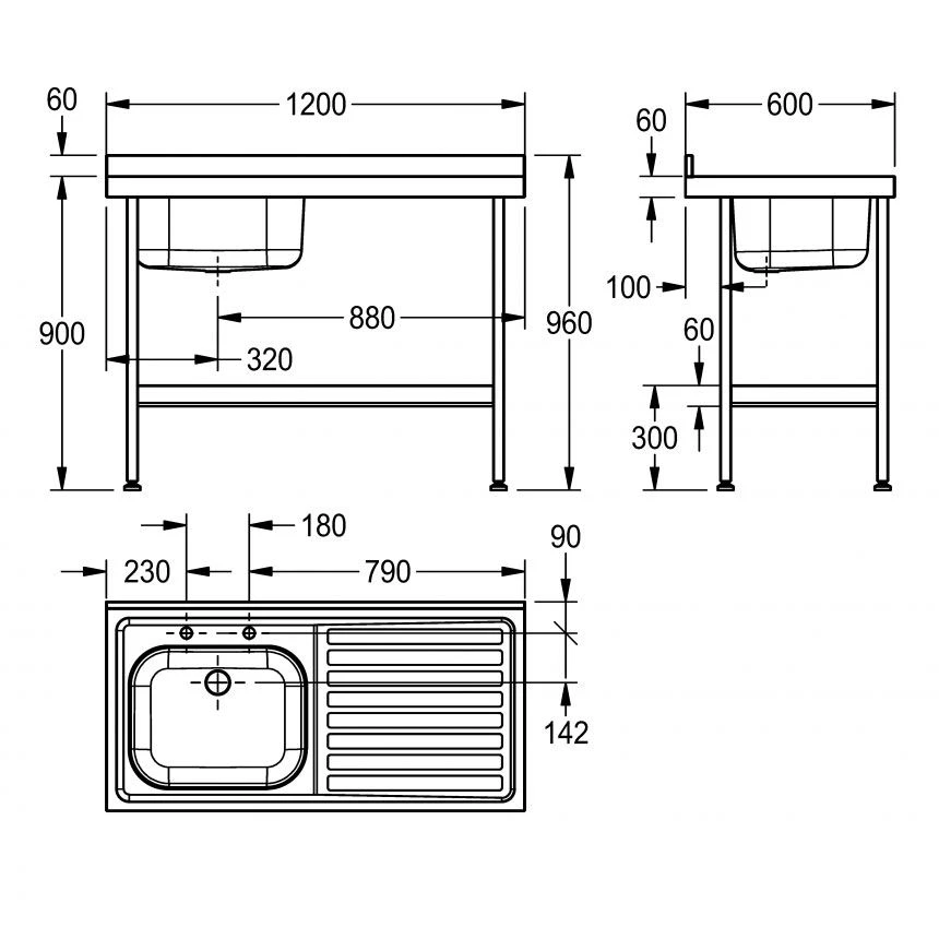 KWC DVS 1 Bowl Mini Catering Sink 1200mm Wide with Right Hand Drainer E20602R - 214.0000.012 KWC DVS 1 Bowl Mini Catering Sink 1200mm Wide With Right Hand Drainer E20602R - 214.0000.012 -Kitchen Series Shop 2140000012 technical