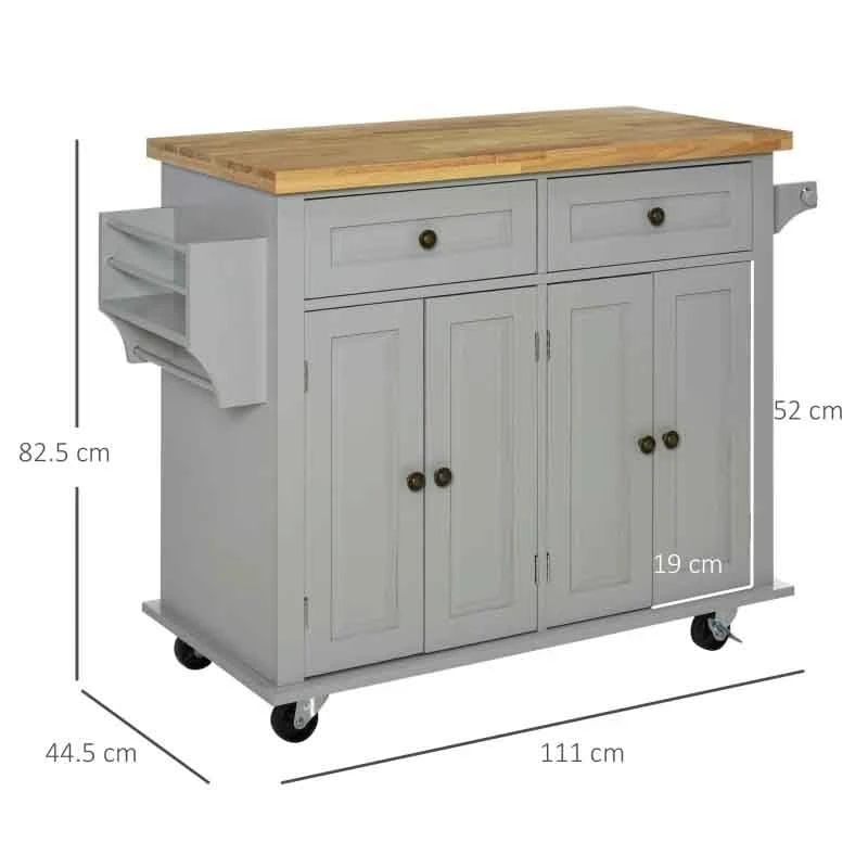 HOMCOM Rubberwood Top Rolling Kitchen Island - Grey - 801-161GY HOMCOM Rubberwood Top Rolling Kitchen Island - Grey - 801-161GY -Kitchen Series Shop