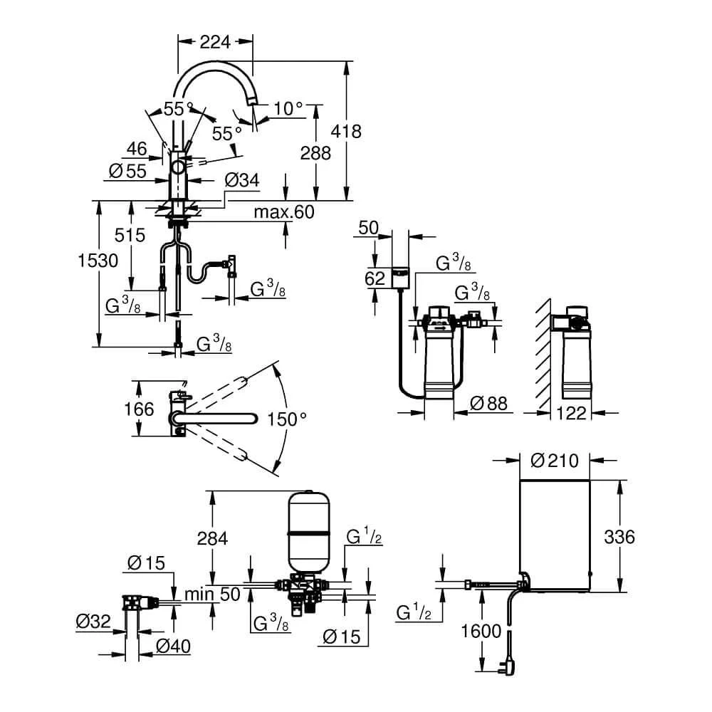 Grohe Red II Duo C Spout Tap & M Size Boiler Chrome 30058001 Grohe Red II Duo C Spout Tap & M Size Boiler Chrome 30058001 -Kitchen Series Shop 30058001 technical