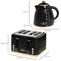 HOMCOM 1600W 1.7 Litre Rapid Boil Kettle & Toaster Set - Black - 800-162V70BK -Kitchen Series Shop 3uha12188f7812013.jpg