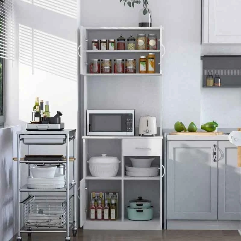 HOMCOM Tall Kitchen Cupboard with Countertop Storage - White - 801-098 HOMCOM Tall Kitchen Cupboard With Countertop Storage - White - 801-098 -Kitchen Series Shop