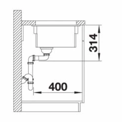 Blanco ETAGON 500-U Ceramic PuraPlus 1 Bowl Undermount Kitchen Sink With Manual InFino Waste - Magnolia - 525150 -Kitchen Series Shop 5 2 525150 dimensions1