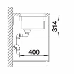Blanco ETAGON 500-U Ceramic PuraPlus 1 Bowl Undermount Kitchen Sink With Manual InFino Waste - Basalt - 525154 -Kitchen Series Shop 5 2 525154 dimensions1