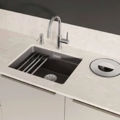 Blanco ETAGON 500-U Ceramic PuraPlus 1 Bowl Undermount Kitchen Sink With Manual InFino Waste - Basalt - 525154 -Kitchen Series Shop 5 2 525154 lifestyle1