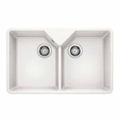 Blanco VILLAE Farmhouse Ceramic 2 Bowl Kitchen Sink - Crystal White - 525164