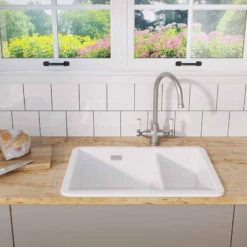 Blanco VILLAE LH Farmhouse Ceramic 1.5 Bowl Kitchen Sink - Crystal White - 525165 4 Blanco VILLAE LH Farmhouse Ceramic 1.5 Bowl Kitchen Sink - Crystal White - 525165 -Kitchen Series Shop 5 2 525165 lifestyle1