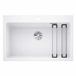 Blanco ETAGON 8 Silgranit 1 Bowl Inset Kitchen Sink With Manual InFino Waste - White - 525191