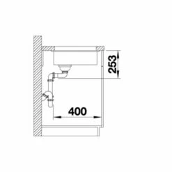 Blanco SUBLINE 160-U Silgranit 1 Bowl Undermount Kitchen Sink With Manual InFino Waste - Black - 525981 -Kitchen Series Shop 5 2 525981 dimensions1