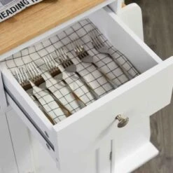 HOMCOM Rubberwood Top Rolling Kitchen Island - White - 801-163 -Kitchen Series Shop 7a7d4d17ed34cda2b.jpg