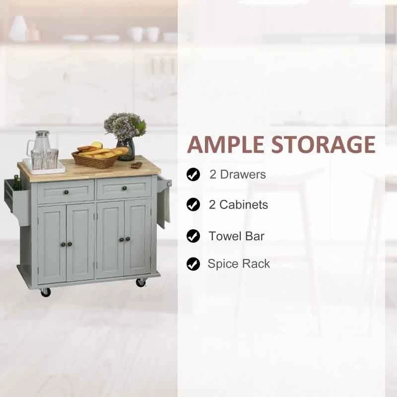 HOMCOM Rubberwood Top Rolling Kitchen Island - Grey - 801-161GY HOMCOM Rubberwood Top Rolling Kitchen Island - Grey - 801-161GY -Kitchen Series Shop 9cfbe117dc59dec7b.jpg