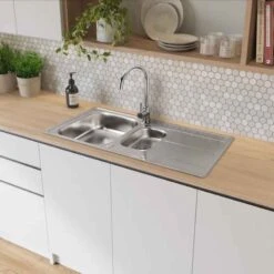 Leisure Aria 1.5 Bowl Inset Kitchen Sink With Reversible Drainer - Satin Stainless Steel - ARA9502/ -Kitchen Series Shop a r ara9502 1