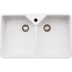 Abode Provincial 2 Bowl Ceramic Kitchen Sink - White - AW1021