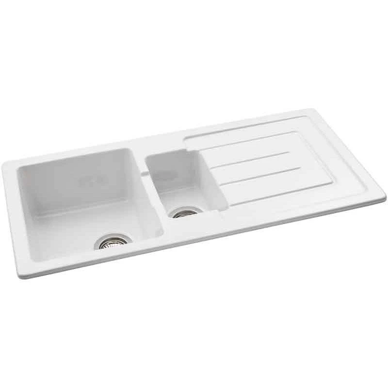 Abode Acton 1.5 Bowl Ceramic Kitchen Sink - White - AW1041 Abode Acton 1.5 Bowl Ceramic Kitchen Sink - White - AW1041 -Kitchen Series Shop a w aw1041 1