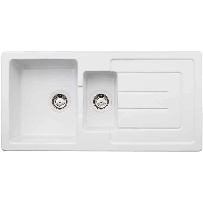 Abode Acton 1.5 Bowl Ceramic Kitchen Sink - White - AW1041 Abode Acton 1.5 Bowl Ceramic Kitchen Sink - White - AW1041 -Kitchen Series Shop a w aw1041