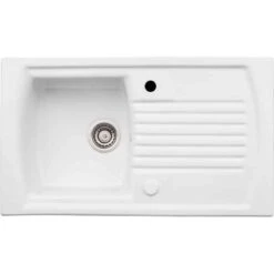 Abode Milford Single Bowl Ceramic Kitchen Sink - White - AW1042