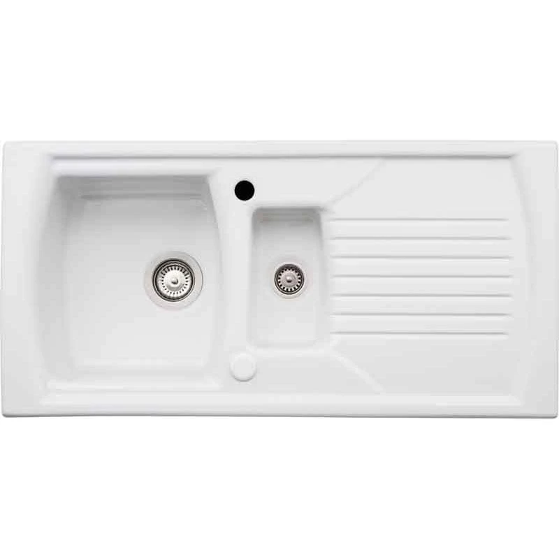 Abode Milford 1.5 Bowl Ceramic Kitchen Sink - White - AW1043 Abode Milford 1.5 Bowl Ceramic Kitchen Sink - White - AW1043 -Kitchen Series Shop a w aw1043