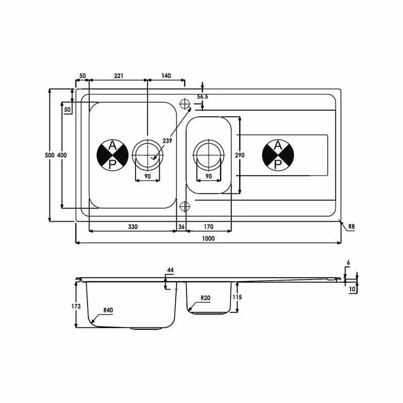 Abode Ixis 1.5 Bowl & Drainer Stainless Steel Kitchen Sink - AW5103 Abode Ixis 1.5 Bowl & Drainer Stainless Steel Kitchen Sink - AW5103 -Kitchen Series Shop a w aw5103 2