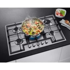 AEG HGB75400SM 75cm Gas Hob - Stainless Steel 6 AEG HGB75400SM 75cm Gas Hob - Stainless Steel -Kitchen Series Shop aed hgb75400sm easy cooking lifestyle front view