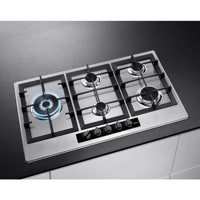 AEG HGB95522YM 90cm Gas Hob - Stainless Steel AEG HGB95522YM 90cm Gas Hob - Stainless Steel -Kitchen Series Shop aeg hgb95522ym gas on counter top view