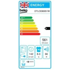 Beko DTLCE80051W Freestanding 8kg Condenser Tumble Dryer - White -Kitchen Series Shop b e beko dtlce80051w energy label