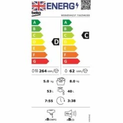 Beko WDIK854421F Integrated 8kg/5kg 1400rpm Washer Dryer - White 5 Beko WDIK854421F Integrated 8kg/5kg 1400rpm Washer Dryer - White -Kitchen Series Shop b e beko wdik854421f energy label