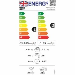 Beko WDL742431W Freestanding 7kg/4kg 1200rpm Washer Dryer - White 5 Beko WDL742431W Freestanding 7kg/4kg 1200rpm Washer Dryer - White -Kitchen Series Shop b e beko wdl742431w energy label