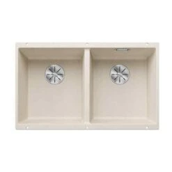 Blanco SUBLINE 350/350-U Silgranit 2 Bowl Undermount Kitchen Sink With Manual InFino Waste - Soft White - 527164