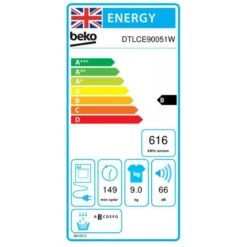 Beko DTLCE90051W Freestanding 9kg Condenser Tumble Dryer - White -Kitchen Series Shop beko dtlce90051w energy label 1