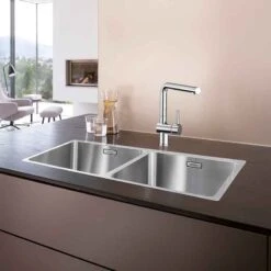 Blanco ANDANO 400/400-IF 2 Bowl Inset Stainless Steel Kitchen Sink With Manual InFino Drain System - Satin Polish - 522985