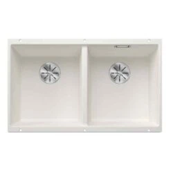 Blanco SUBLINE 350/350-U 2 Bowl Undermount Silgranit Kitchen Sink With Manual InFino Waste - White - 523581