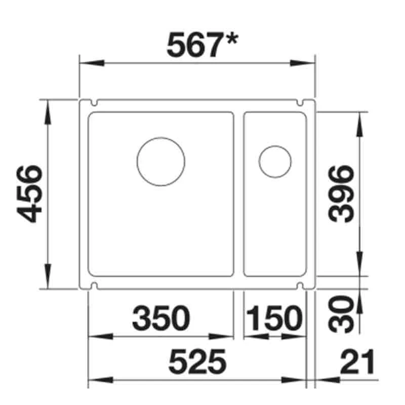 Blanco SUBLINE 350/150-U 1.5 LH Bowl Undermount Ceramic Kitchen Sink with Manual InFino Waste - Basalt - 523746 Blanco SUBLINE 350/150-U 1.5 LH Bowl Undermount Ceramic Kitchen Sink With Manual InFino Waste - Basalt - 523746 -Kitchen Series Shop blanco subline 523746 dimensions