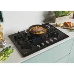 Candy CVG74WPB 75cm Gas Hob - Black Glass -Kitchen Series Shop c a candy cvg74wpb 75cm gas hob black glass lifestyle2