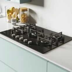 Candy CVG74WPB 75cm Gas Hob - Black Glass -Kitchen Series Shop c a candy cvg74wpb 75cm gas hob black glass lifestyle3