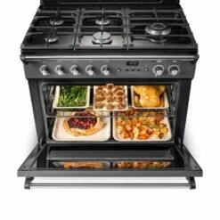 Rangemaster Classic FX 90 Dual Fuel Range Cooker - Slate & Brass - CLAS90FXDFFSL/B -Kitchen Series Shop c l clas90fxdffslb 4
