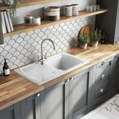 Rangemaster Tenby 1 Bowl Fire Clay Ceramic Kitchen Sink - White - CTE8501WH/ 4 Rangemaster Tenby 1 Bowl Fire Clay Ceramic Kitchen Sink - White - CTE8501WH/ -Kitchen Series Shop cte8501wh lifestyle1