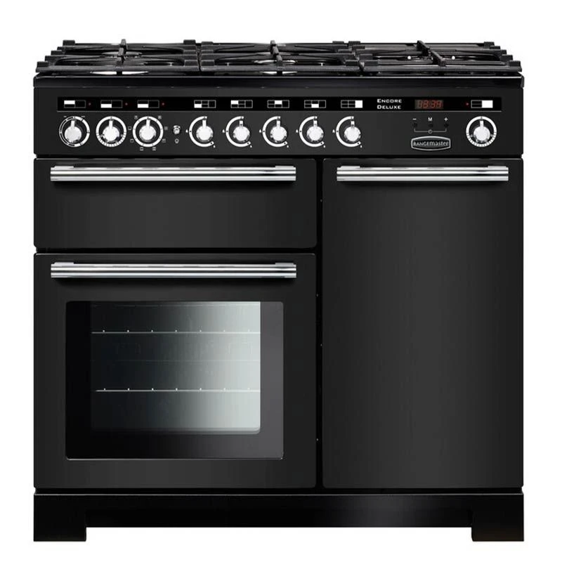 Rangemaster Encore Deluxe 100cm Dual Fuel Range Cooker - Charcoal Black/Chrome - EDL100DFFCB/C Rangemaster Encore Deluxe 100cm Dual Fuel Range Cooker - Charcoal Black/Chrome - EDL100DFFCB/C -Kitchen Series Shop e d edl100dffcbc