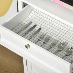 HOMCOM Tall Freestanding Kitchen Cabinet With Countertop - White - 835-343 -Kitchen Series Shop esvd4d188fbae3c6c.jpg