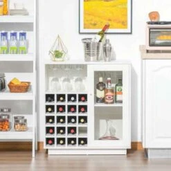 HOMCOM Freestanding Wine Rack & Glass Holder - White - 801-191 -Kitchen Series Shop evma5e17dc4afed7e.jpg