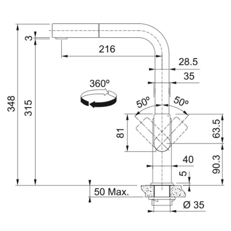 Franke Mythos Single Lever Pull-Out Nozzle Tap - Industrial Black - 115.0689.098 Franke Mythos Single Lever Pull-Out Nozzle Tap - Industrial Black - 115.0689.098 -Kitchen Series Shop f r franke mythos 1150689098 dimensions