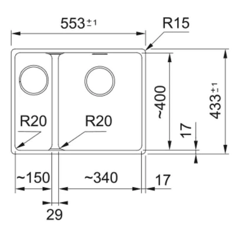 Franke Maris 1.5 Bowl Undermount Fragranite Kitchen Sink MRG 160-34-15 - Left Hand - Coffee - 125.0688.516 Franke Maris 1.5 Bowl Undermount Fragranite Kitchen Sink MRG 160-34-15 - Left Hand - Coffee - 125.0688.516 -Kitchen Series Shop franke maris 1250688516 dimensions 1