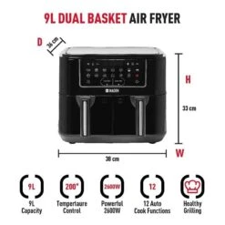 Haden 9 Litre (2 X 4.5L) Dual Basket Air Fryer - 206978 6 Haden 9 Litre (2 X 4.5L) Dual Basket Air Fryer - 206978 -Kitchen Series Shop h a haden dual air fryer 206978 4