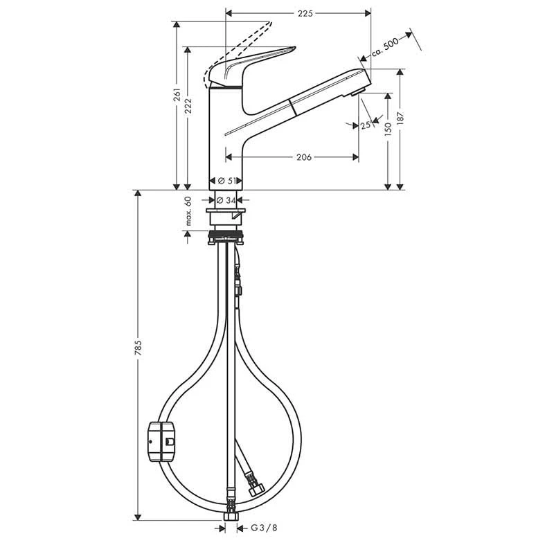 hansgrohe Focus M42 EcoSmart Single Lever Kitchen Mixer Tap 150 With Pull-Out Spout Single Spray Mode - Chrome - 71865000 Hansgrohe Focus M42 EcoSmart Single Lever Kitchen Mixer Tap 150 With Pull-Out Spout Single Spray Mode - Chrome - 71865000 -Kitchen Series Shop h a hansgrohe 71865000 dimensions