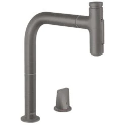 Hansgrohe Metris Select M71 2-Hole Single Lever Kitchen Tap Mixer 200 With Pull-Out Spray & Sbox 2 Spray Modes - Brushed Black Chrome - 73818340