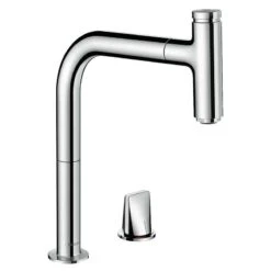Hansgrohe Metris Select M71 EcoSmart 2-Hole Single Lever Kitchen Mixer Tap 200 With Pull-Out Spout & Sbox Single Spray Mode - Chrome - 73825000