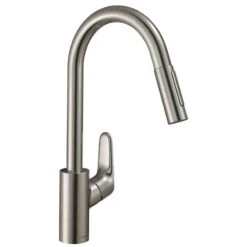 Hansgrohe Focus M41 Single Lever Kitchen Mixer Tap 240 With Pull-Out Spray & Sbox 2 Spray Modes - Stainless Steel - 73880800