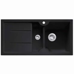 Thomas Denby Harmony MB 1.5 Bowl Reversible Ceramic Kitchen Sink & Drainer - Black Satin - HAR1020BL