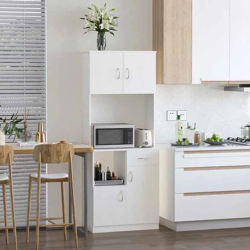 HOMCOM Tall Kitchen Cupboard with Countertop Storage - White - 801-098 HOMCOM Tall Kitchen Cupboard With Countertop Storage - White - 801-098 -Kitchen Series Shop h o homcom 801 098