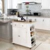 HOMCOM Rubberwood Top Rolling Kitchen Island - White - 801-163